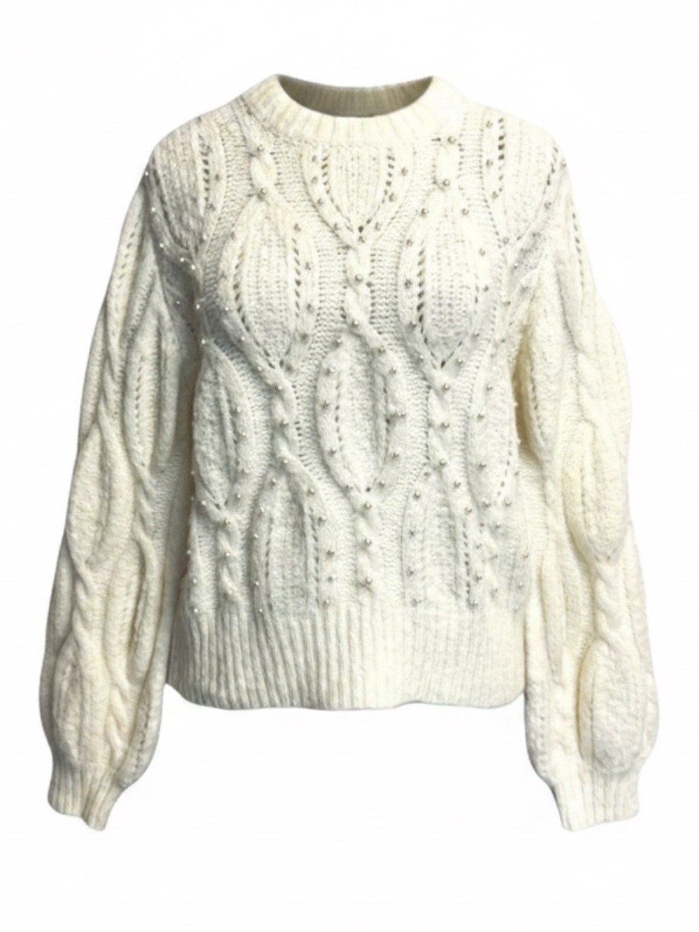 Boundary & Co. Crewneck Cable Knit Sweater. White. Medium - Picture 10 of 11